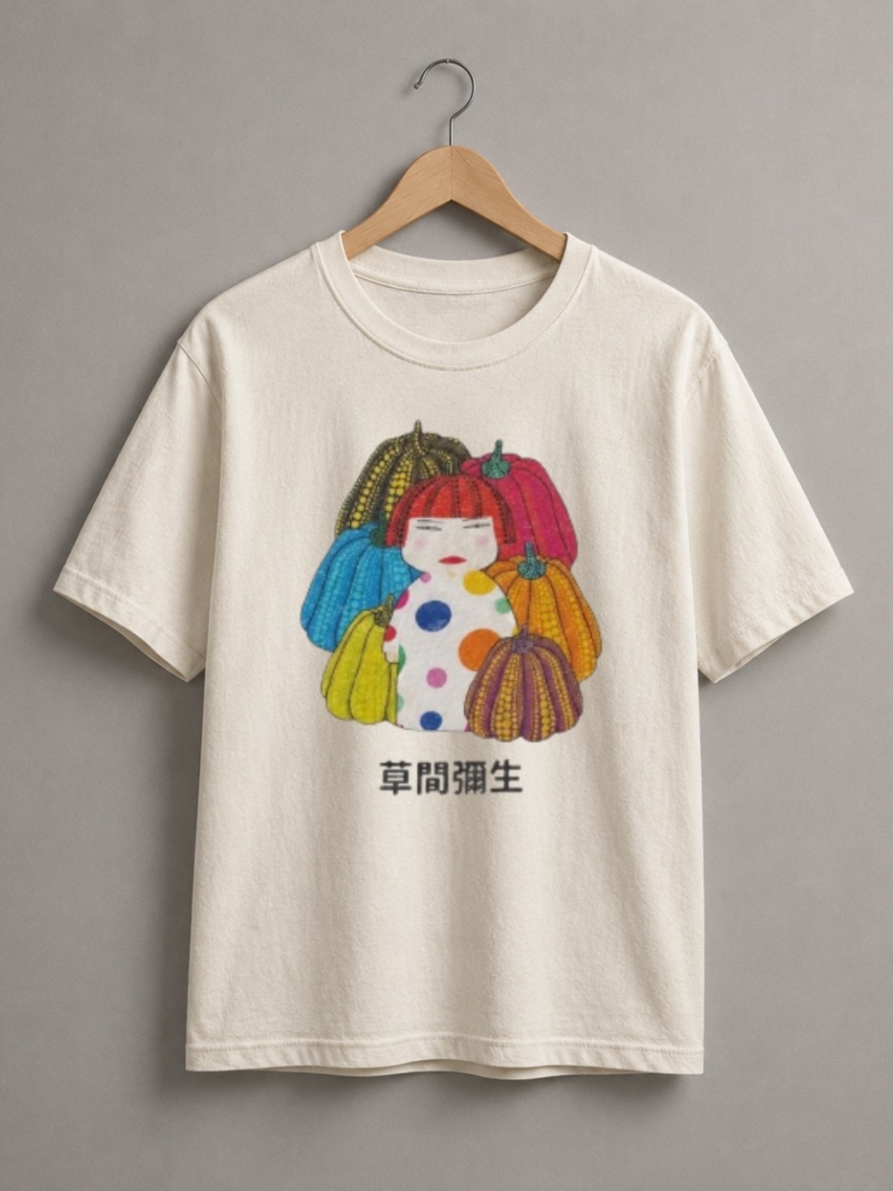 Off White Graphic Tee with Colorful Pumpkin Artwork